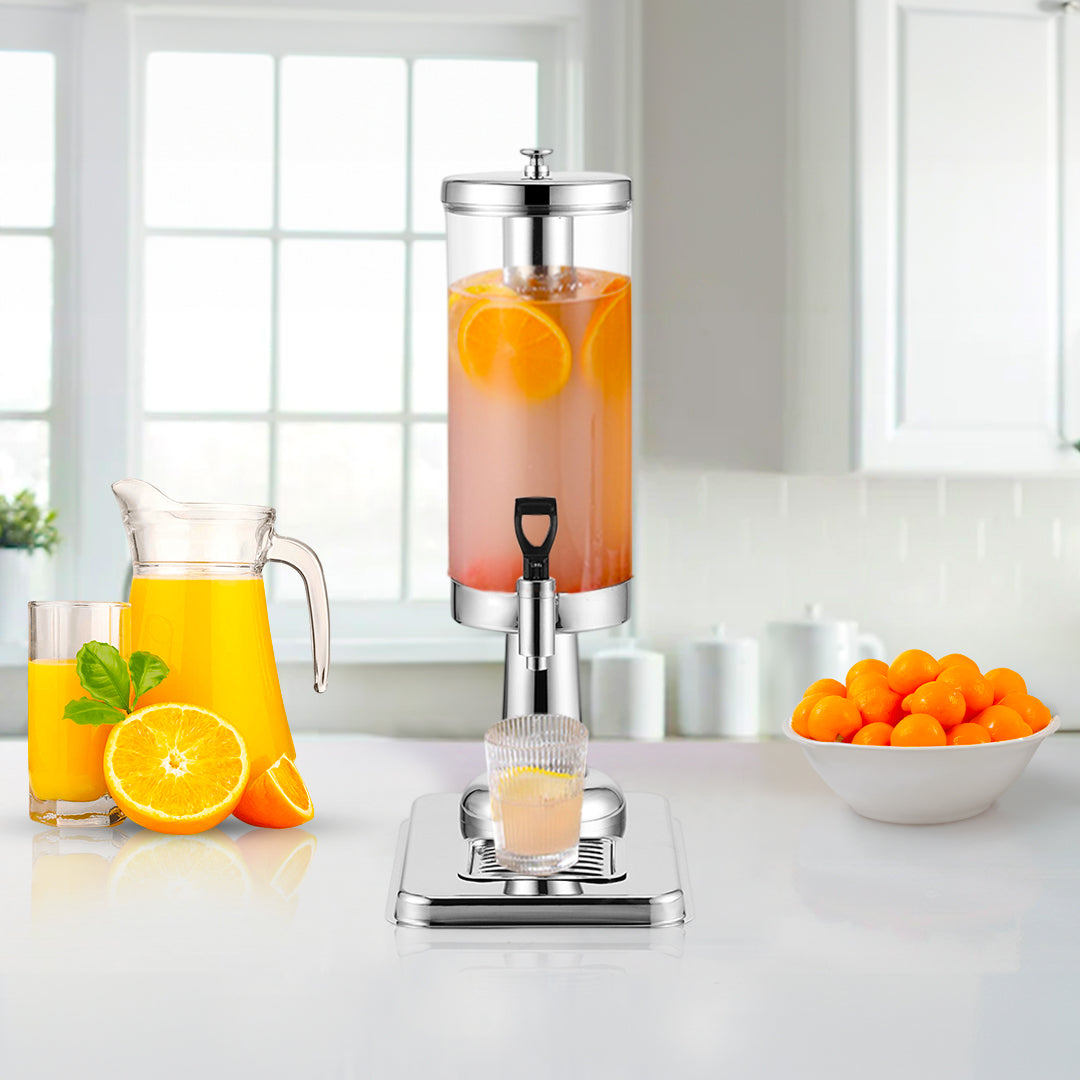 SOGA 2X Single 3L Silver Stainless Steel Beverage Dispenser Ice Cylinder Clear Hot Cold Water Jug