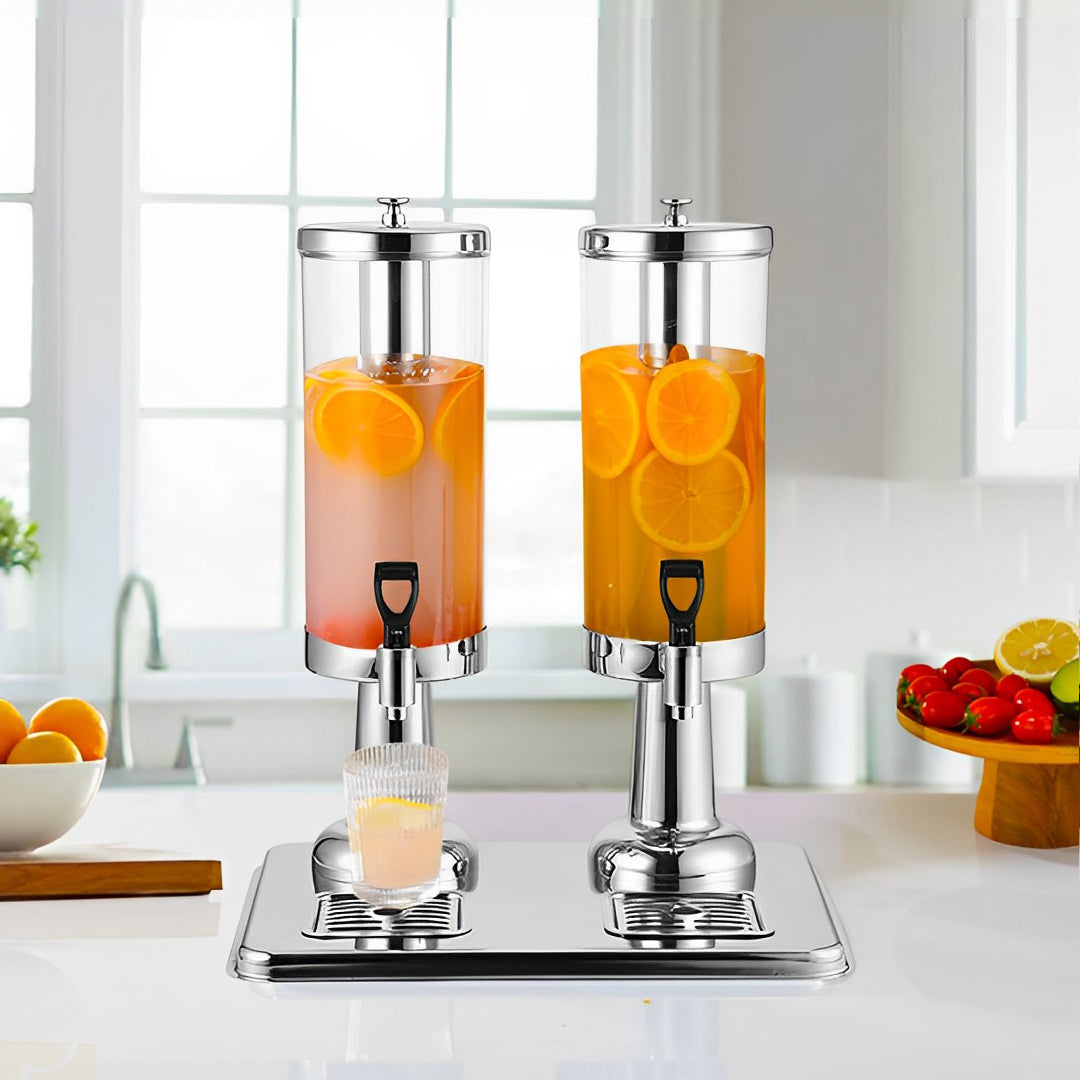 SOGA 6L Dual Silver Stainless Steel Beverage Dispenser Ice Cylinder Clear Hot Cold Water Jug