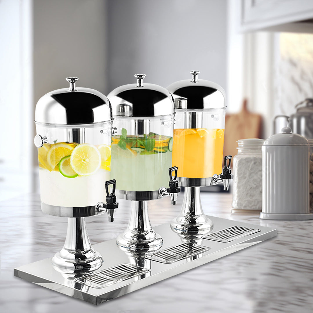 SOGA Triple Head 24L Stainless Steel Dispenser Beverage Transparent Commercial Drink Container Jug