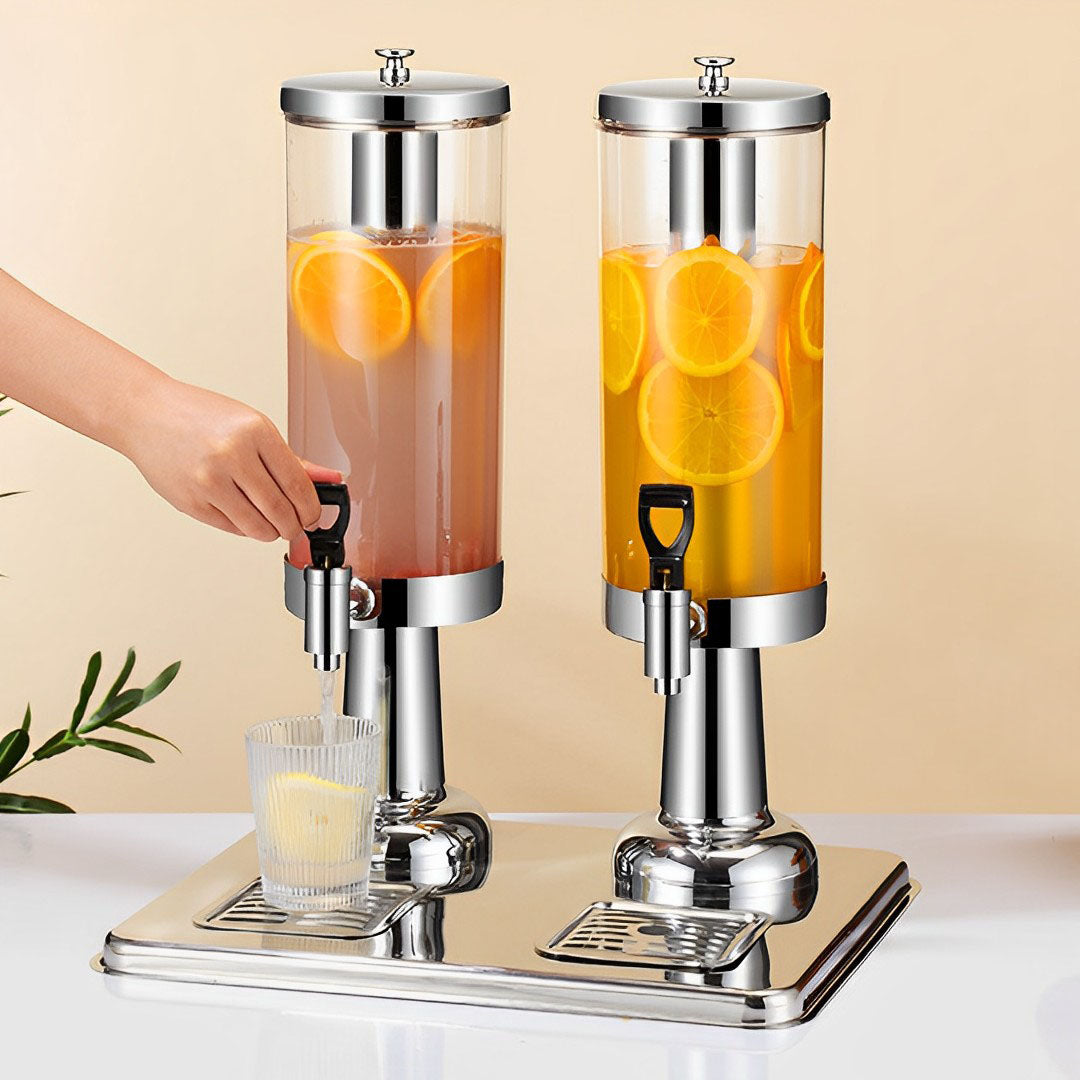 SOGA 6L Dual Silver Stainless Steel Beverage Dispenser Ice Cylinder Clear Hot Cold Water Jug
