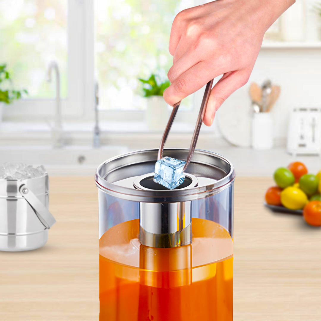 SOGA 2X Single 3L Silver Stainless Steel Beverage Dispenser Ice Cylinder Clear Hot Cold Water Jug
