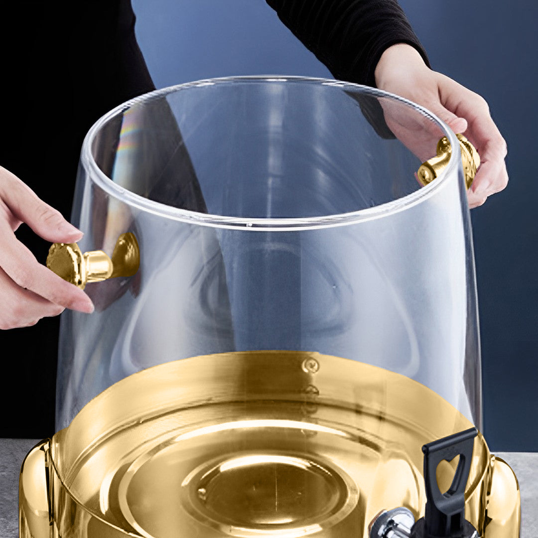 SOGA Stainless Steel 12L Beverage Dispenser Hot and Cold Juice Water Tea Buffet Drink Container Jug with Gold Accents