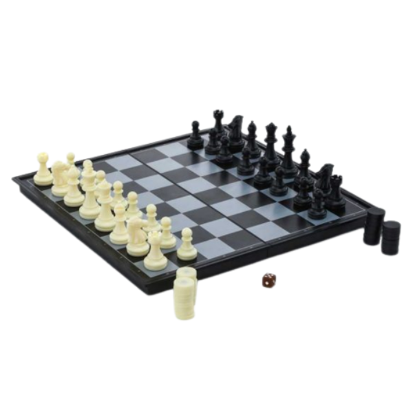 3 in 1 Magnetic Chess, Checkers and Backgammon Foldable Board