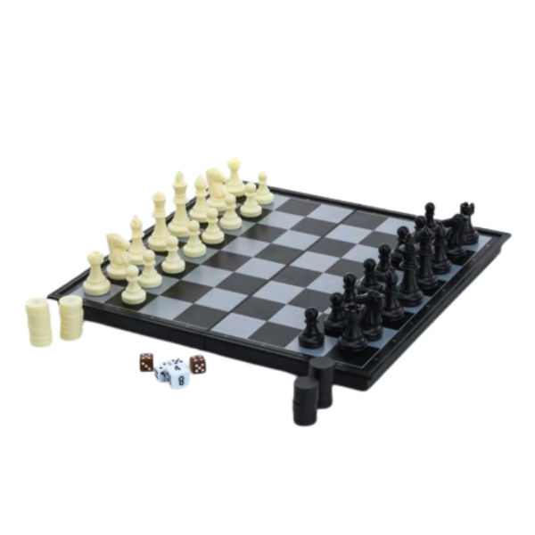 3 in 1 Magnetic Chess, Checkers and Backgammon Foldable Board
