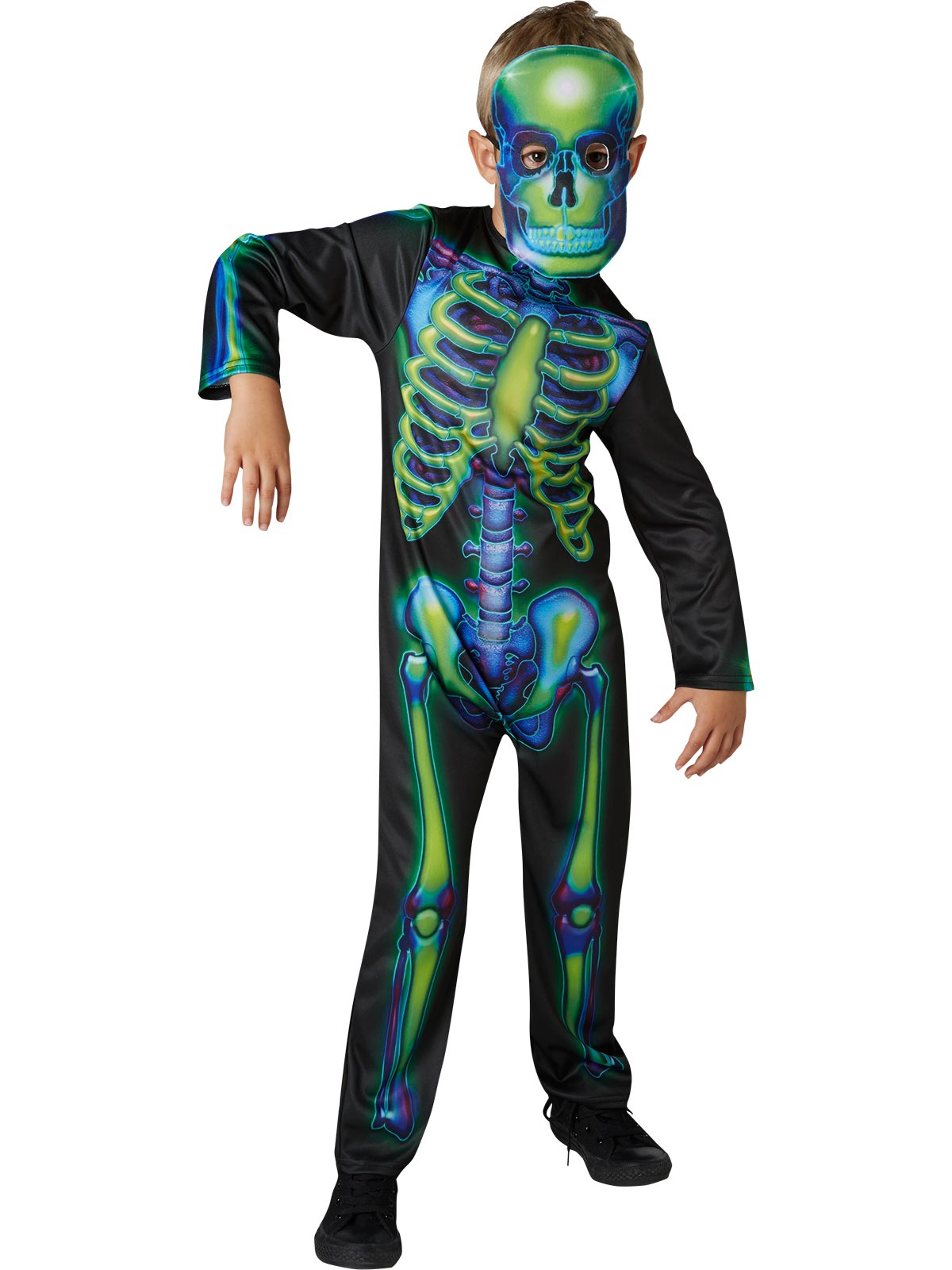 Day of the Dead Neon Skeleton Glow In The Dark Boy's Costumes (Available in 3 Sizes)