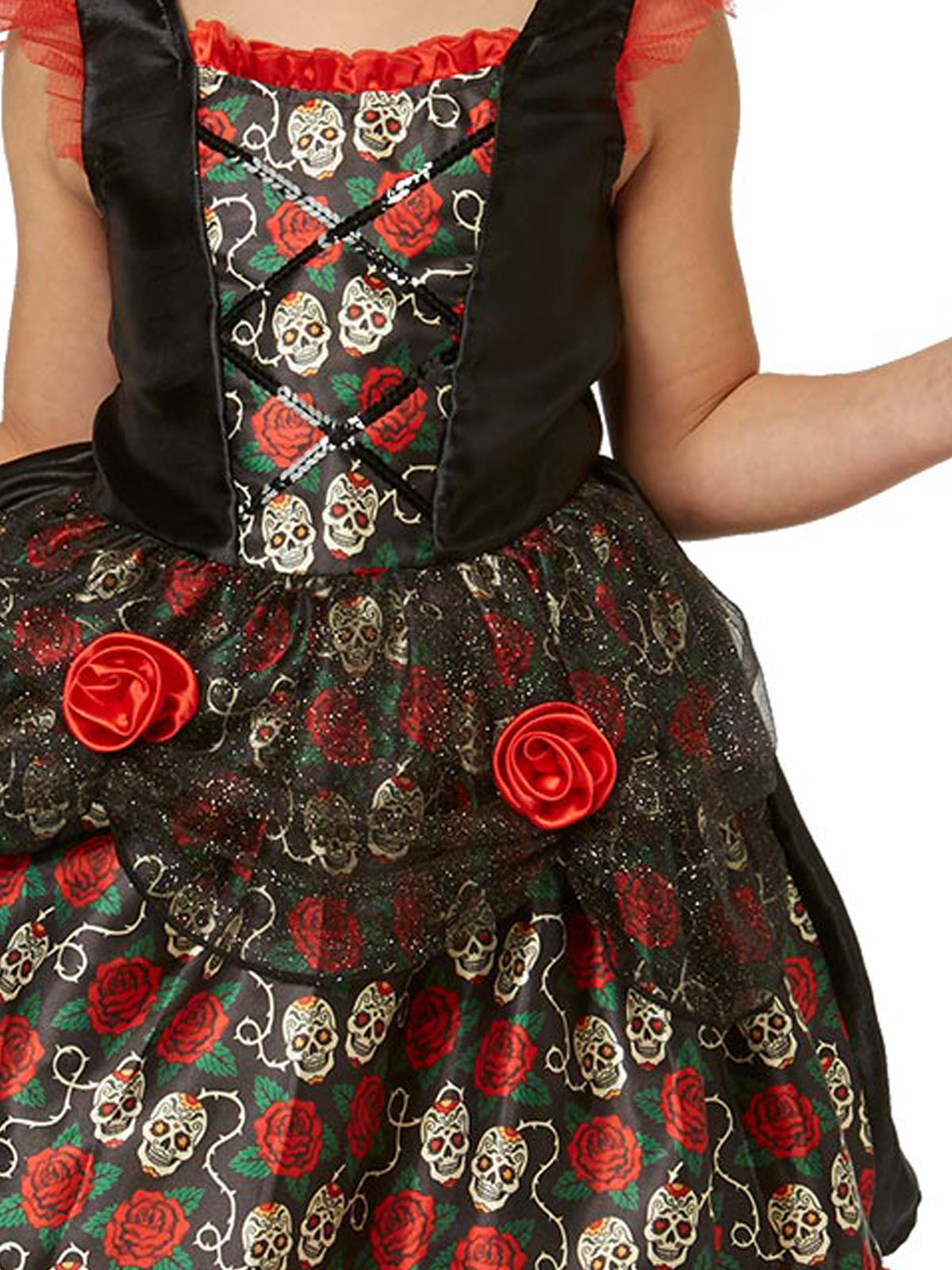 Red Rose Day Of The Dead Satin Dress Girl's Costumes (Available in 3 Sizes)