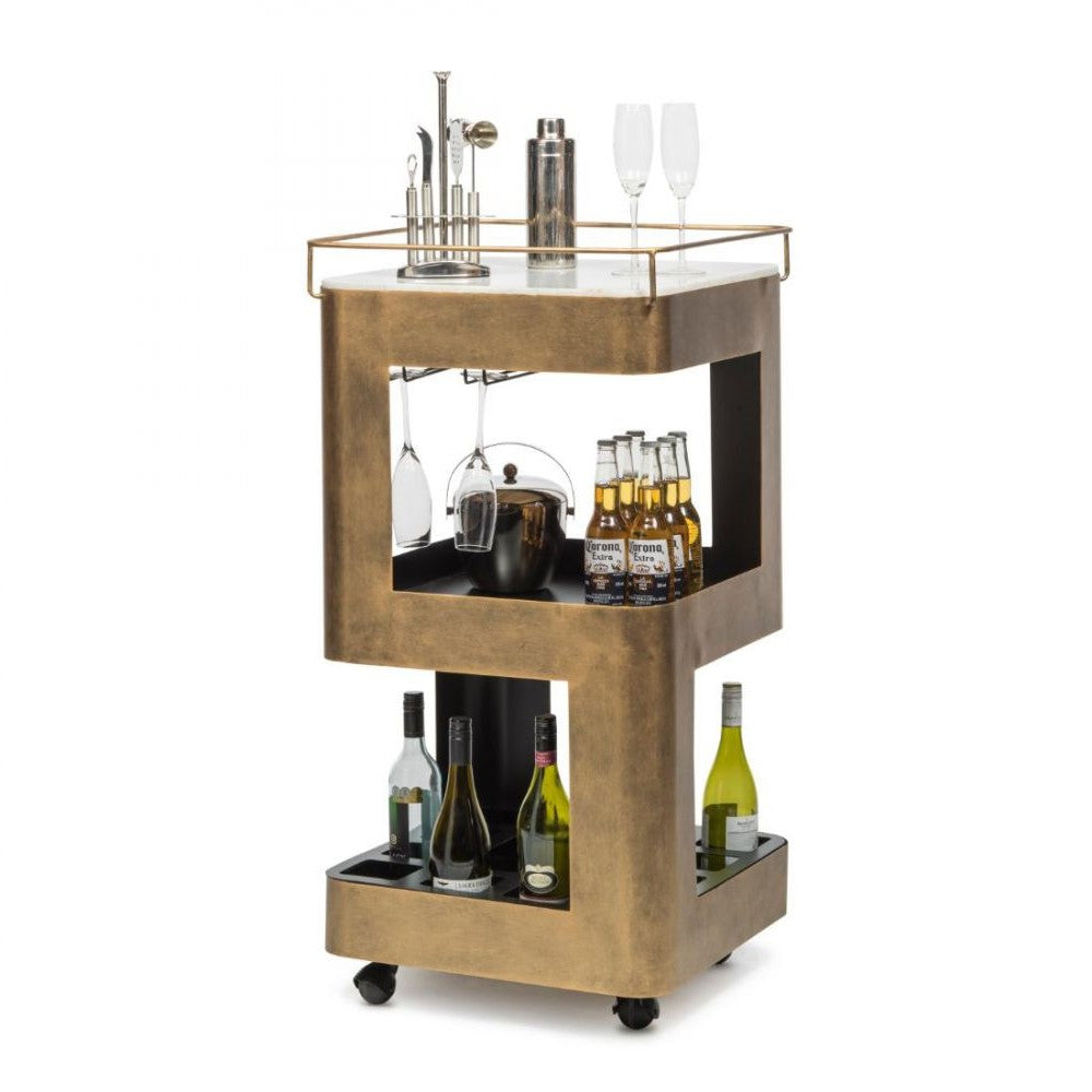 Contemporary Home Bar with Elegant Marble Top - French Brass