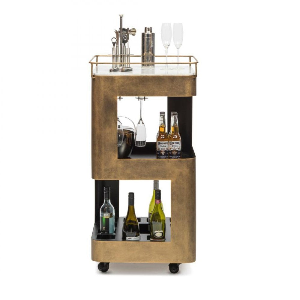 Contemporary Home Bar with Elegant Marble Top - French Brass