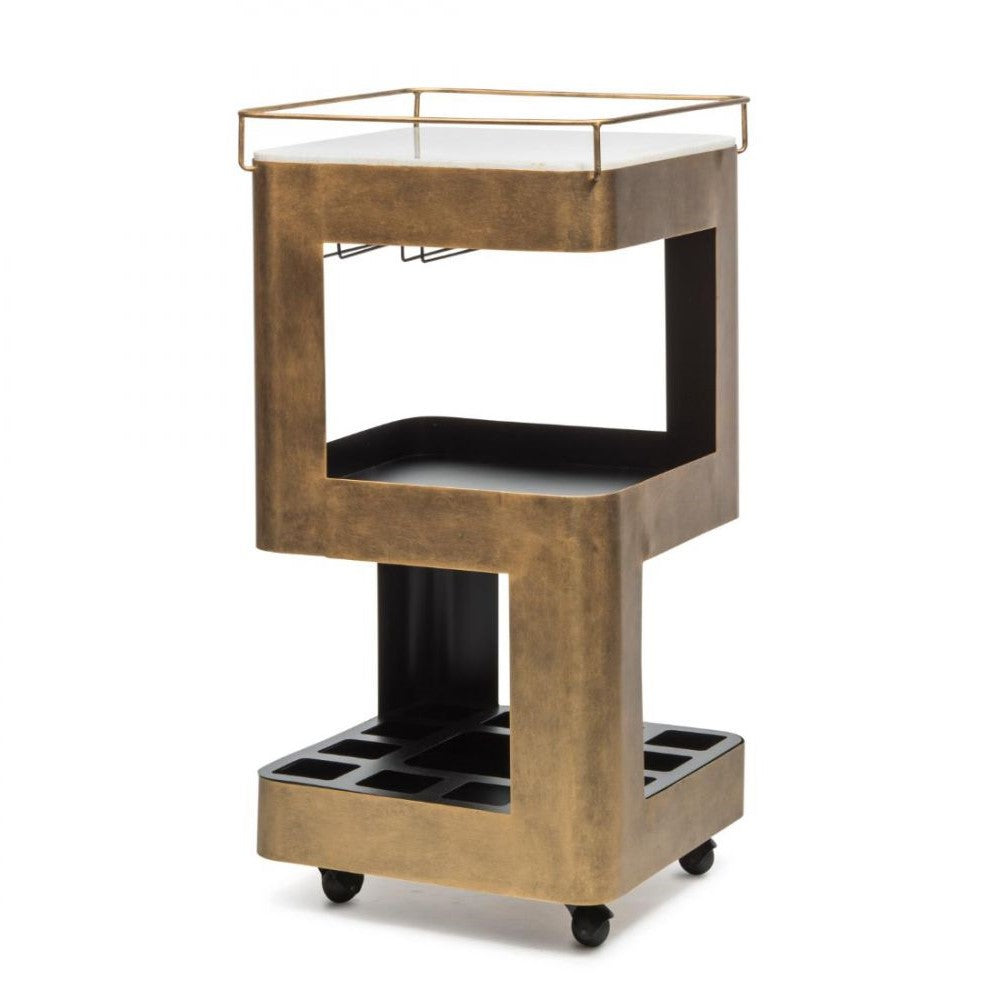 Contemporary Home Bar with Elegant Marble Top - French Brass