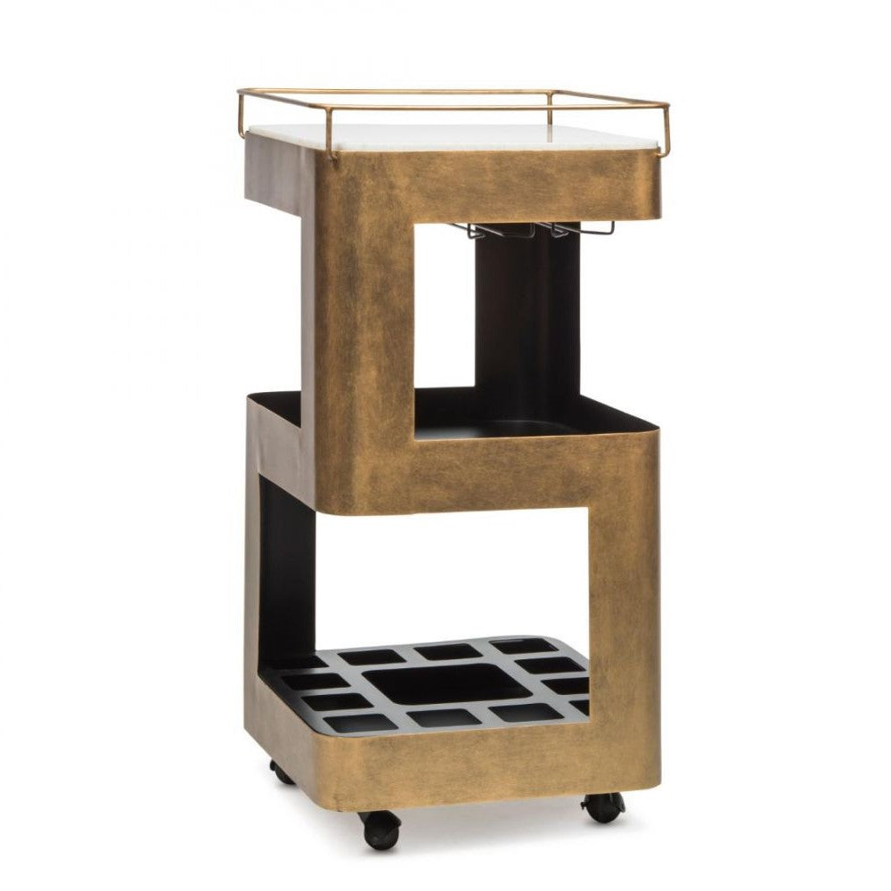 Contemporary Home Bar with Elegant Marble Top - French Brass