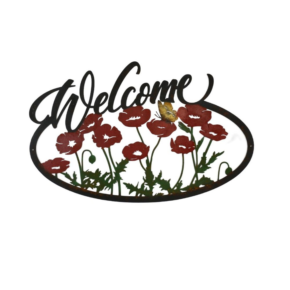 five_cinnamon_Poppies Welcome Metal Wall Art 1
