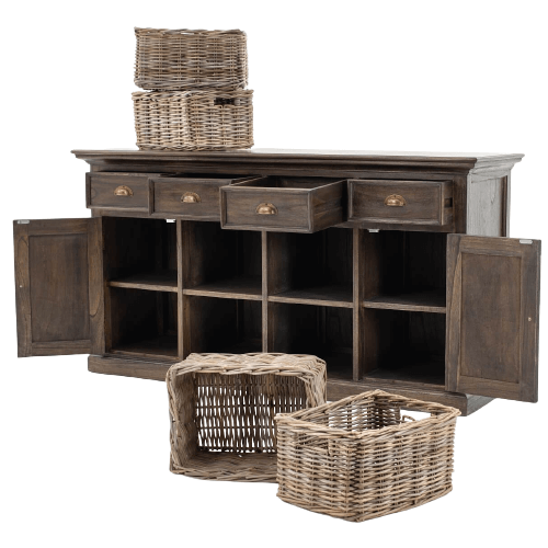Classic Farmhouse Buffet 4 Drawers 2 Doors & 4 Baskets Black