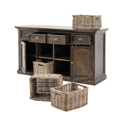 Classic Farmhouse Buffet 4 Drawers 2 Doors & 4 Baskets Black