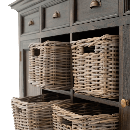 Classic Farmhouse Buffet 4 Drawers 2 Doors & 4 Baskets Black