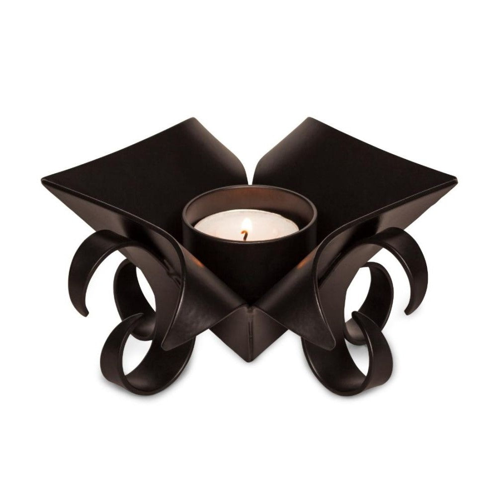 Set Of 2 Decorative Black Lotus Tealight Candle Holders