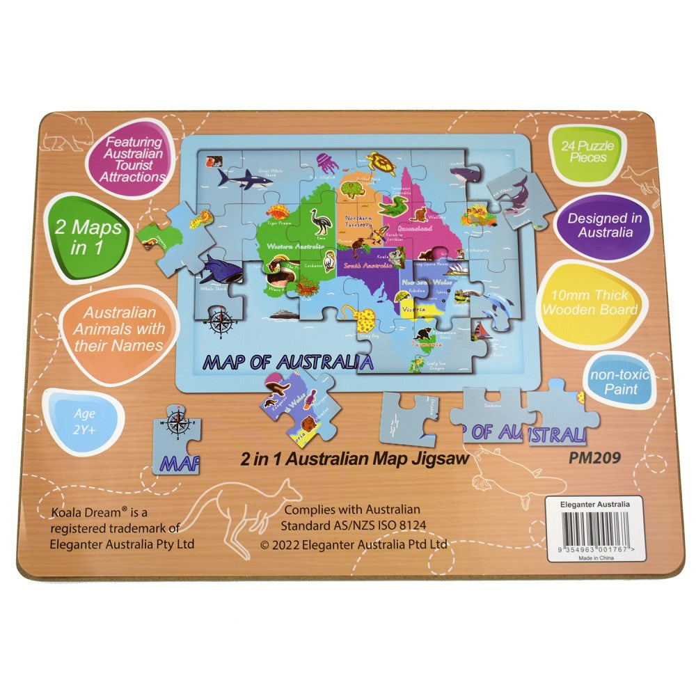 2 In 1 Australian Map Jigsaw Puzzle 24 Pcs