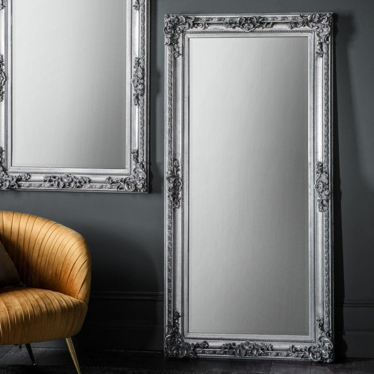 Baroque Sleek Silver Wooden Wall/Floor Mirror 170cms