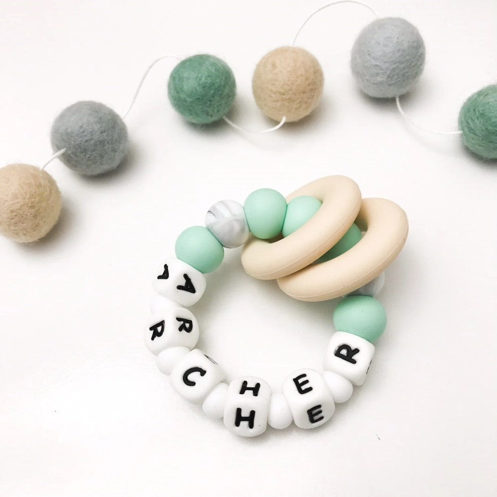 Personalised Silicone Beads On Rings Teether Rattle - GUMMI