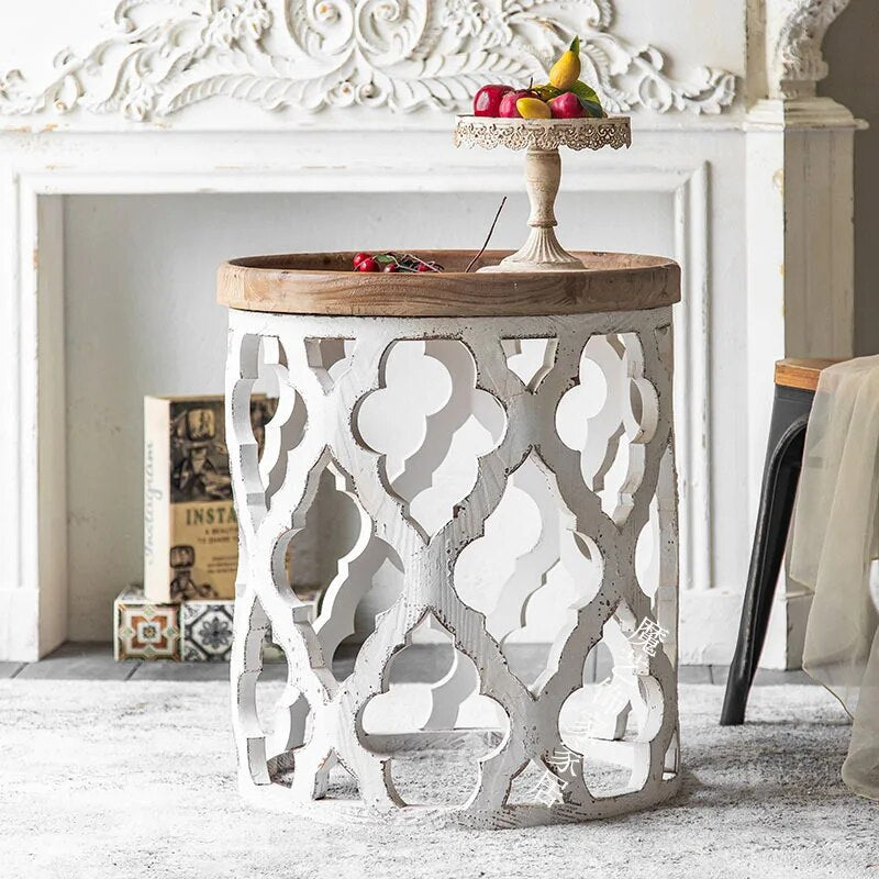 Filigree Round Shabby Chic Side Table Distressed White