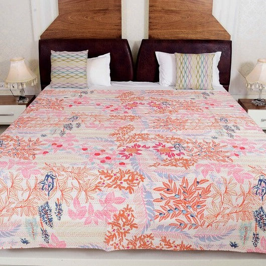 Leaf Motif Hand-Embroidered King Size Doona
