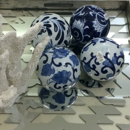 Blue & White Set of 4 Decorative Ceramic Balls