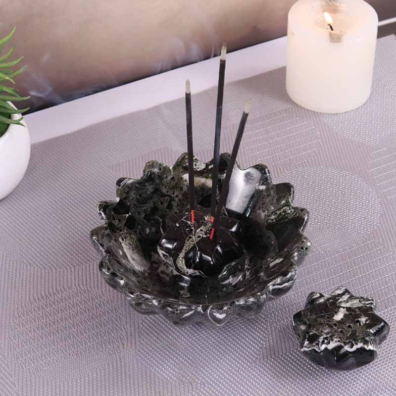 Handmade Marble Lotus Incense Bowl With 2 Holders (Available in 4 Colors)