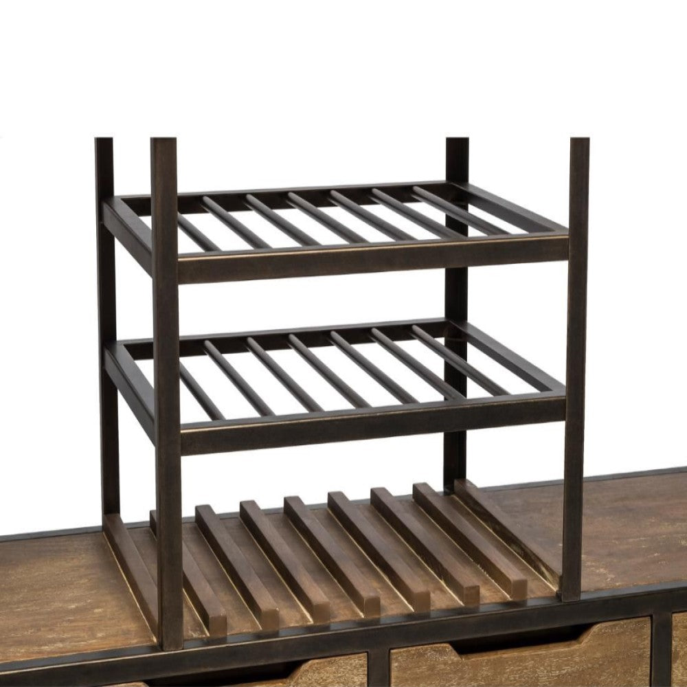 Multi-Level Industrial Wooden Bar Cart with Wine Rack