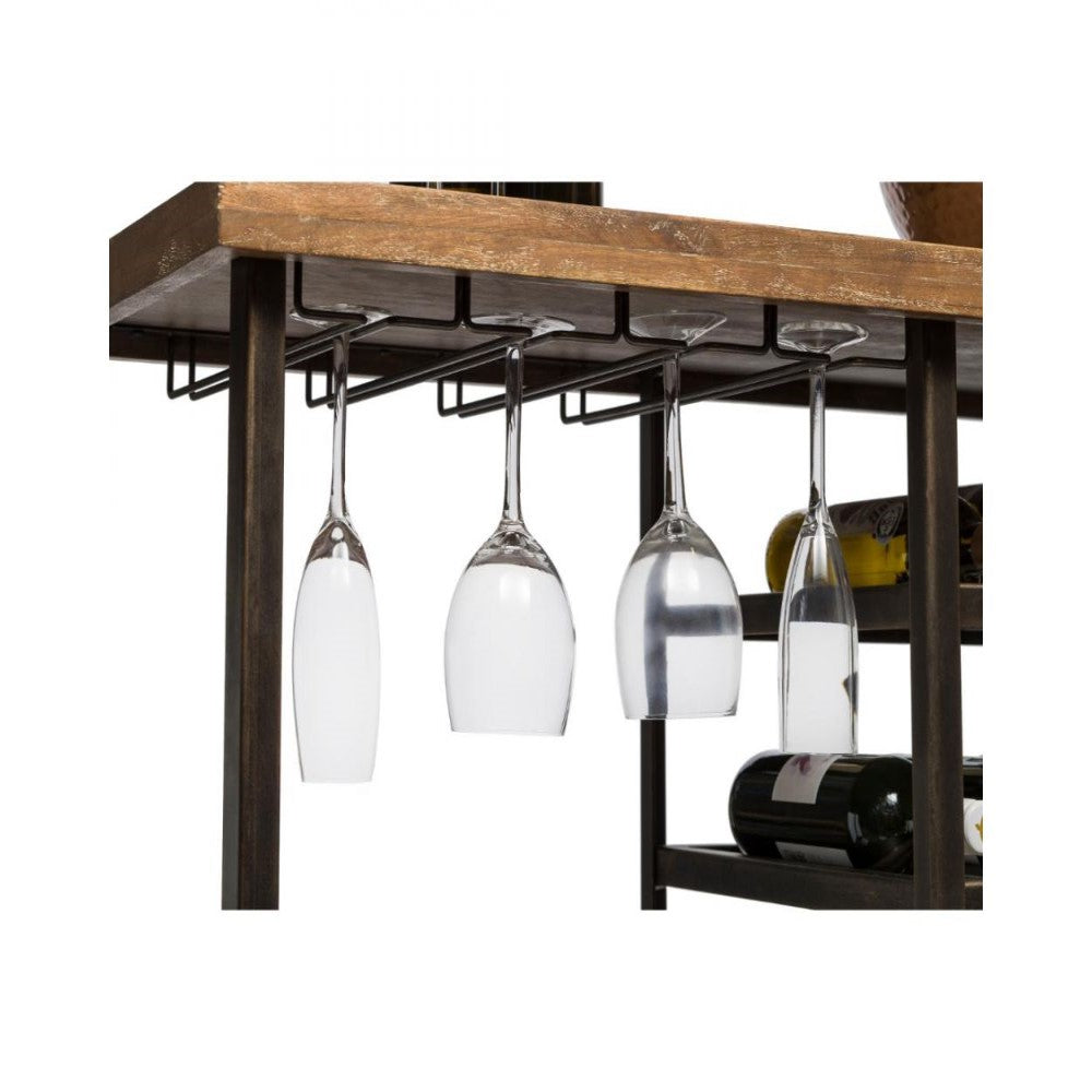 Multi-Level Industrial Wooden Bar Cart with Wine Rack