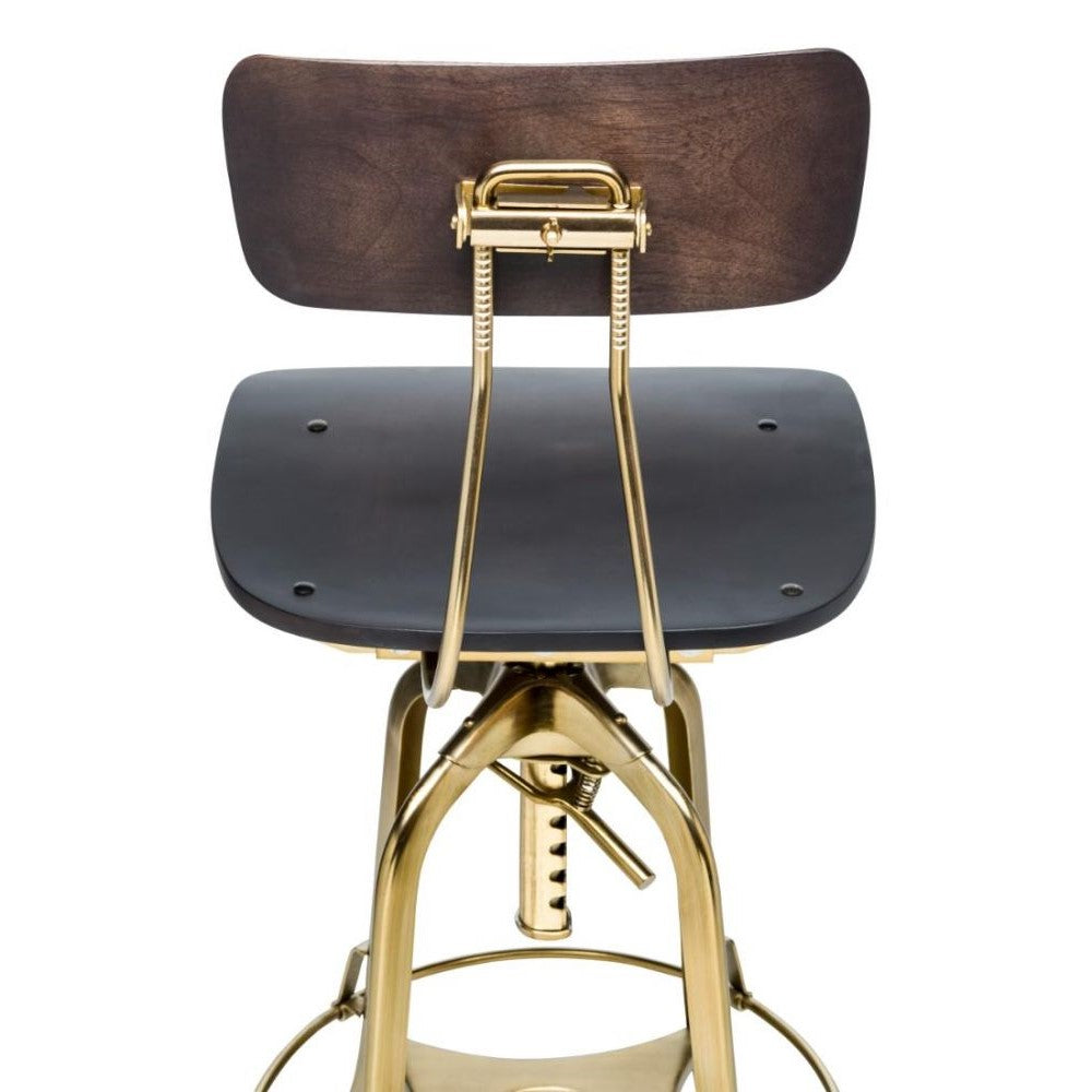 Classic Swivel Height Adjustable Barstool with Backrest - Gold & Black