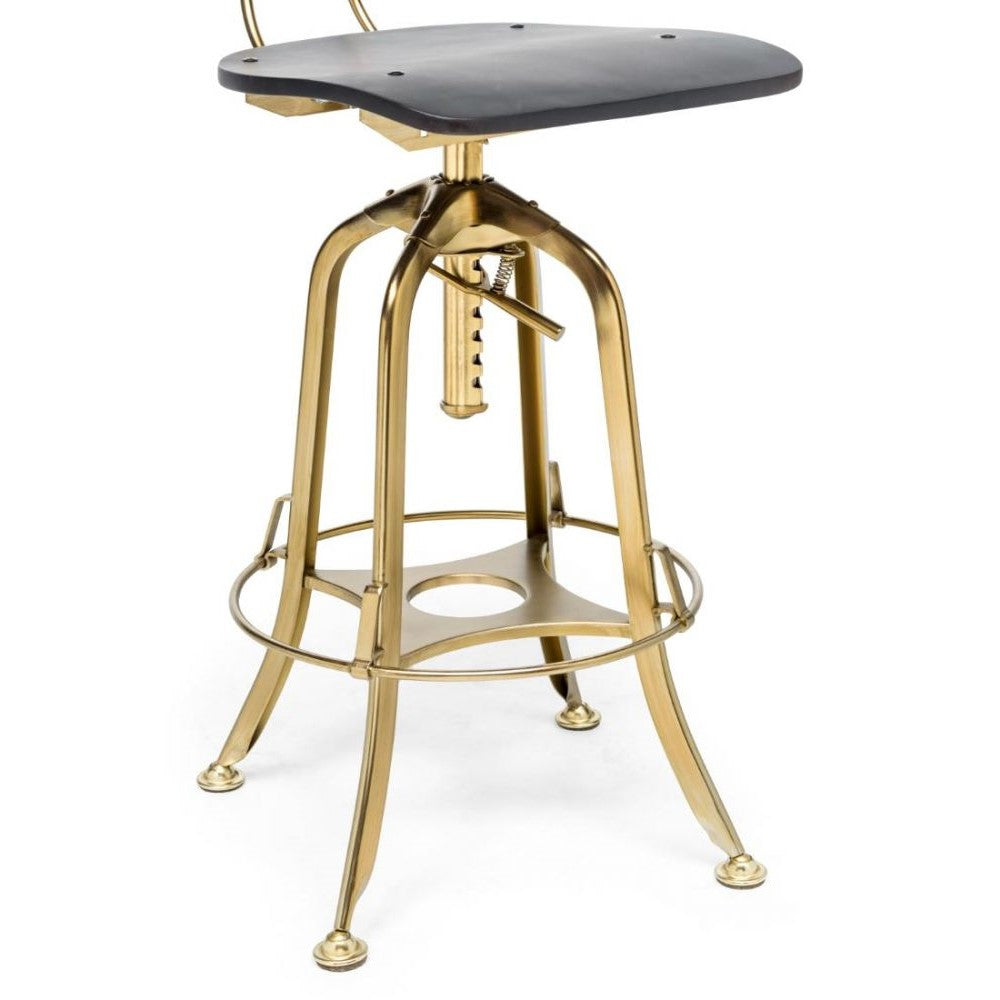 Classic Swivel Height Adjustable Barstool with Backrest - Gold & Black