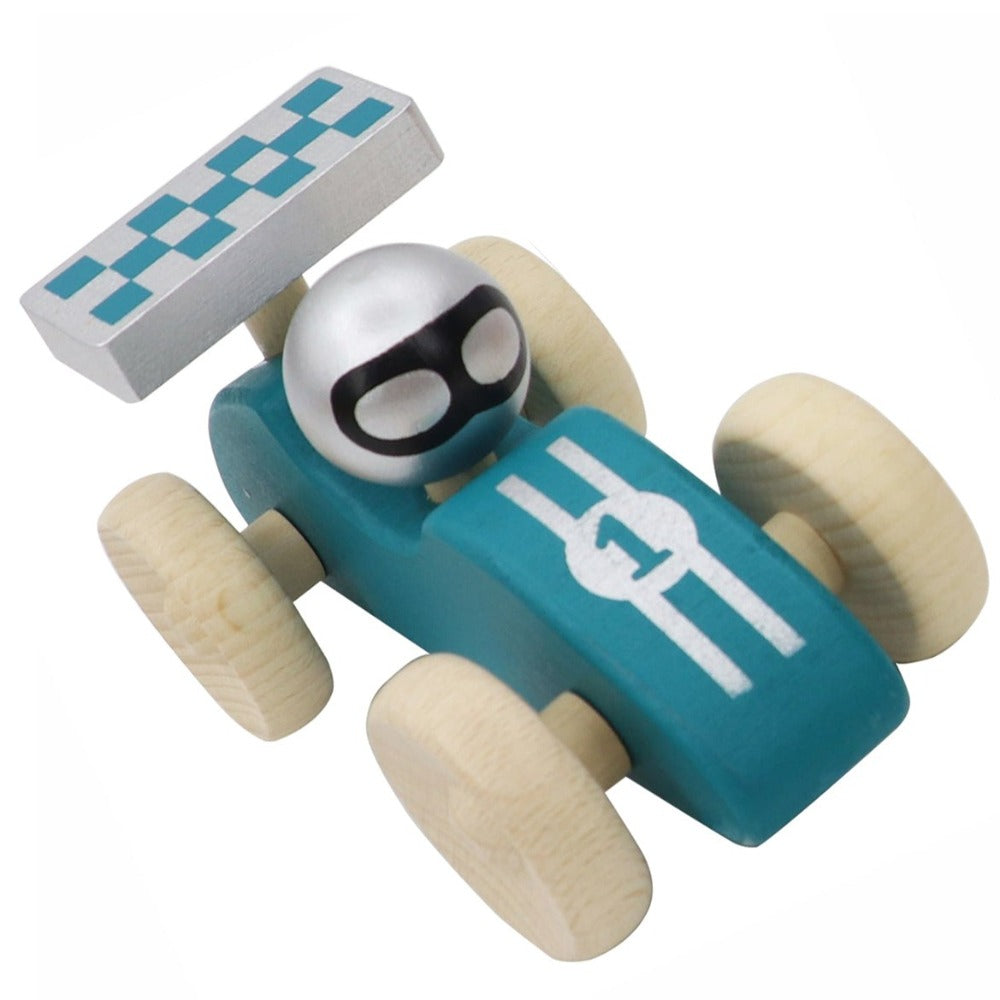 Toddlers Retro Style Pull Toy Racing Car Green
