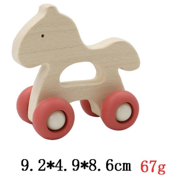 Wooden Animals Pull Toy With Silicone Wheels - Horse