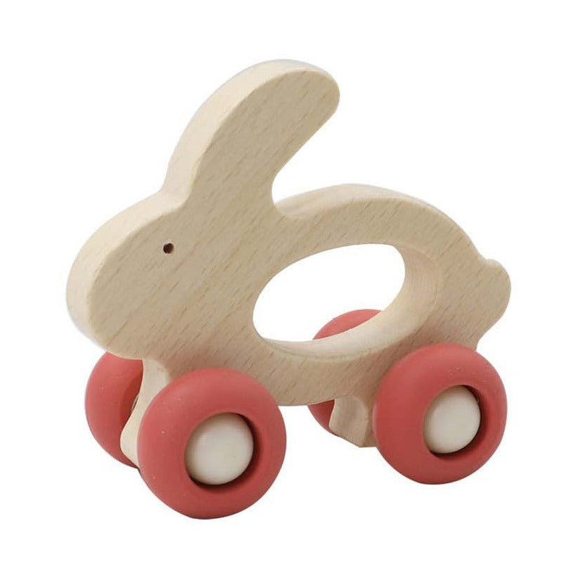 Wooden Animals Pull Toy With Silicone Wheels - Rabbit