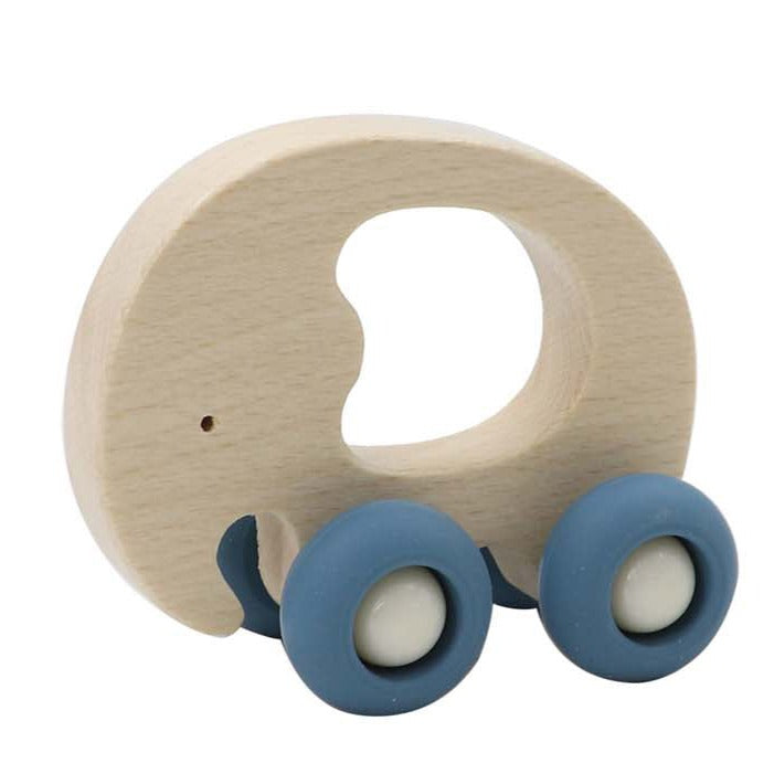 Wooden Animals Pull Toy With Silicone Wheels - Elephant