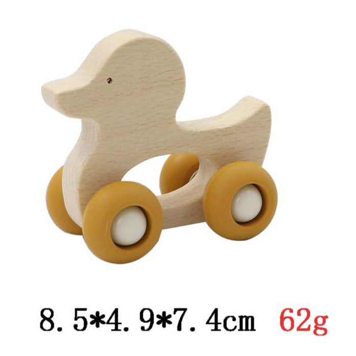 Wooden Animals Pull Toy With Silicone Wheels - Duck