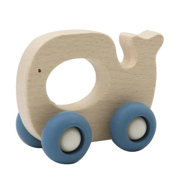 Wooden Animals Pull Toy With Silicone Wheels - Whale