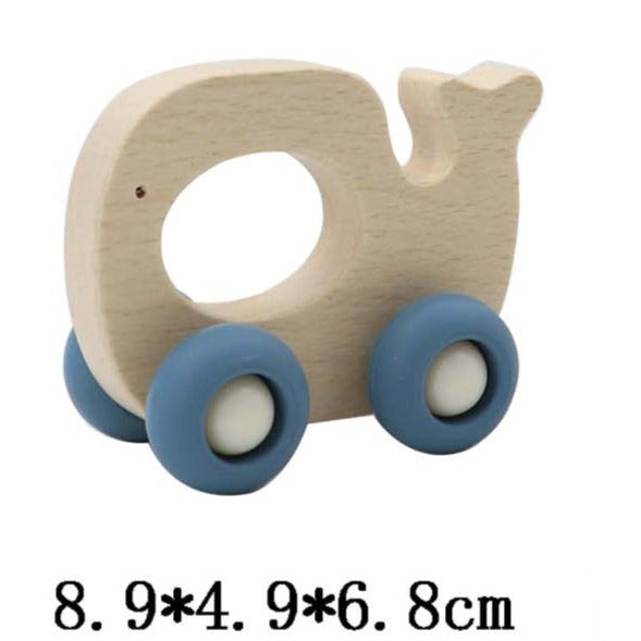 Wooden Animals Pull Toy With Silicone Wheels - Whale