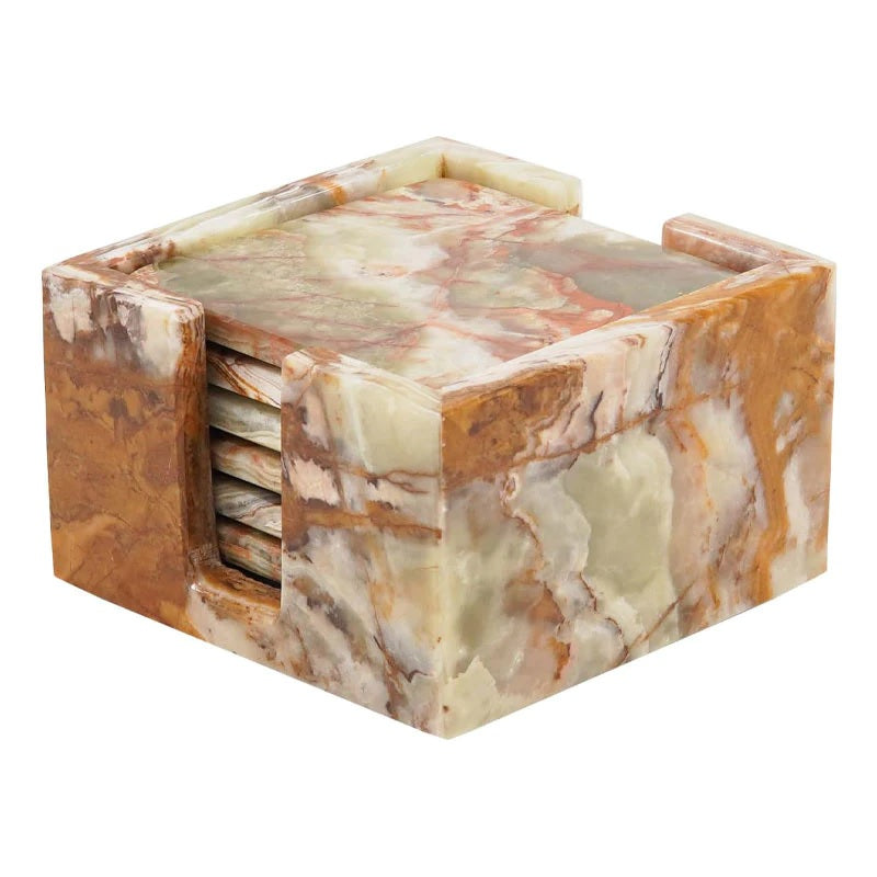 Set of 6 Square Marble Coasters With Holder (Available in 4 Colors)