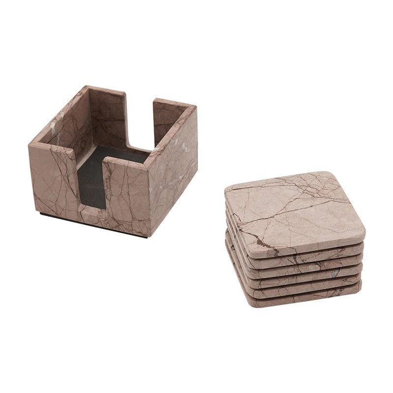 Set of 6 Square Marble Coasters With Holder (Available in 4 Colors)