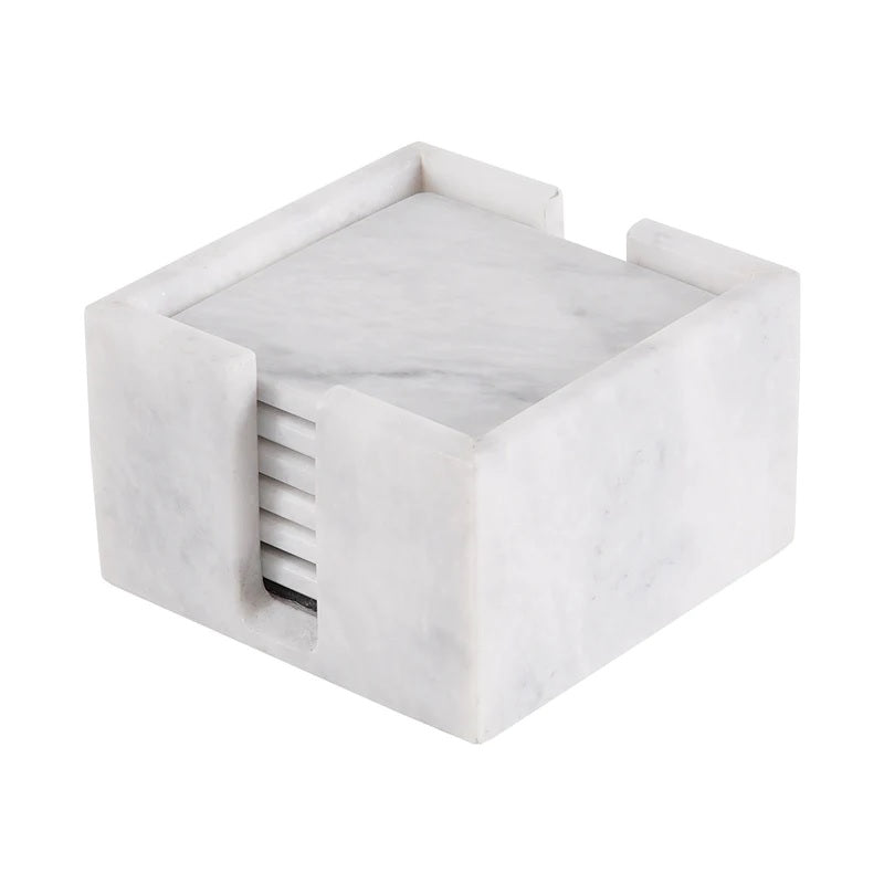 Set of 6 Square Marble Coasters With Holder (Available in 4 Colors)