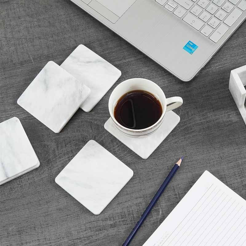 Set of 6 Square Marble Coasters (Available in 4 Colors)