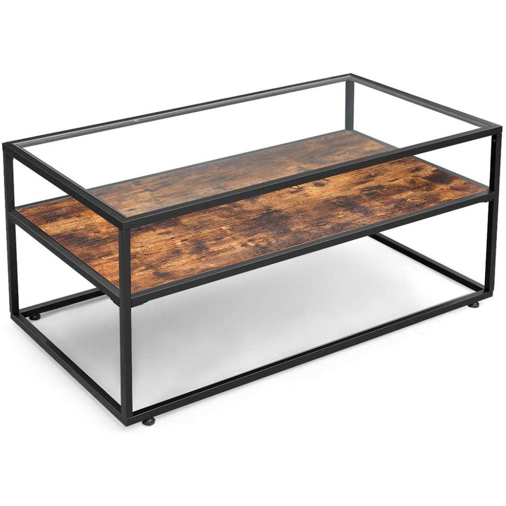 Glass Top Coffee Table - Rustic Brown