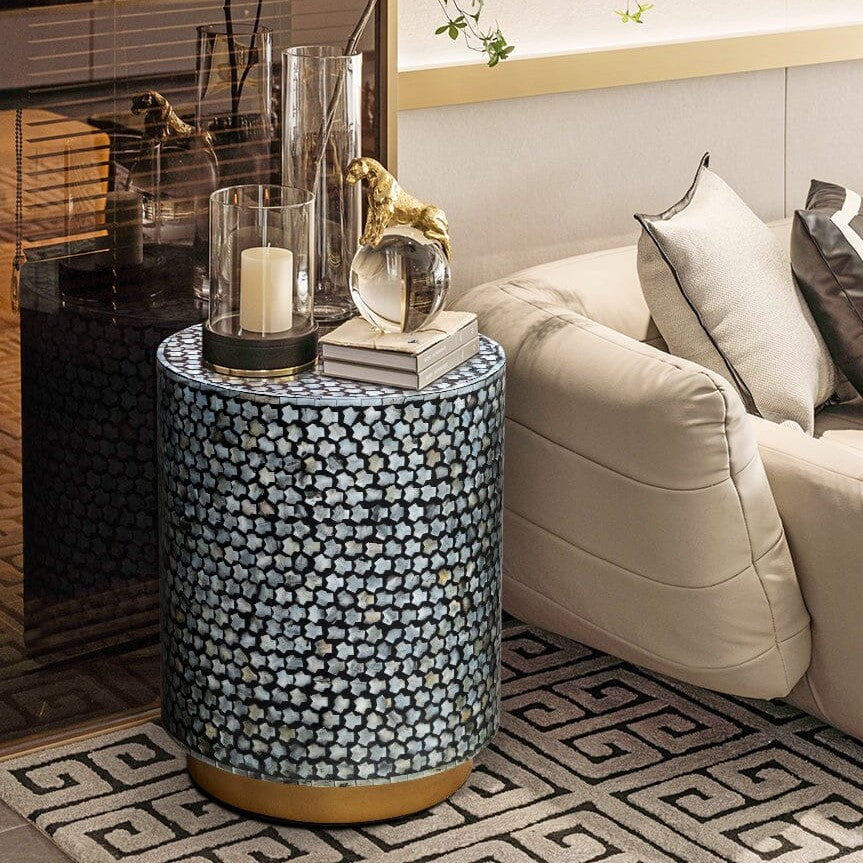 Camila Circular Shell Inlay Side Table Stool