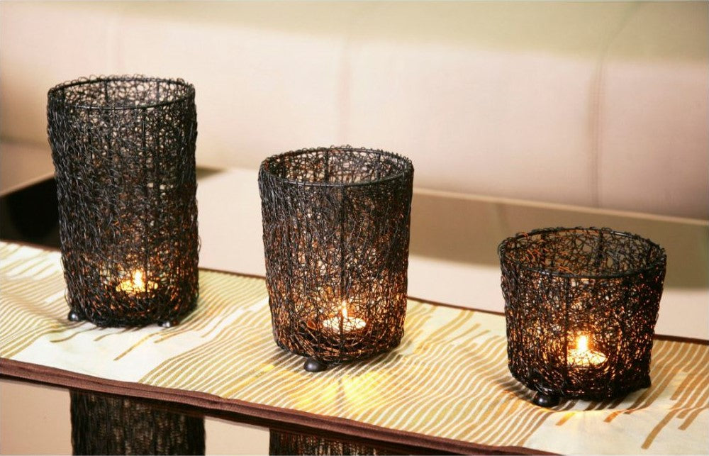 Set of 3 Cylindrical Mesh Tealight Holders