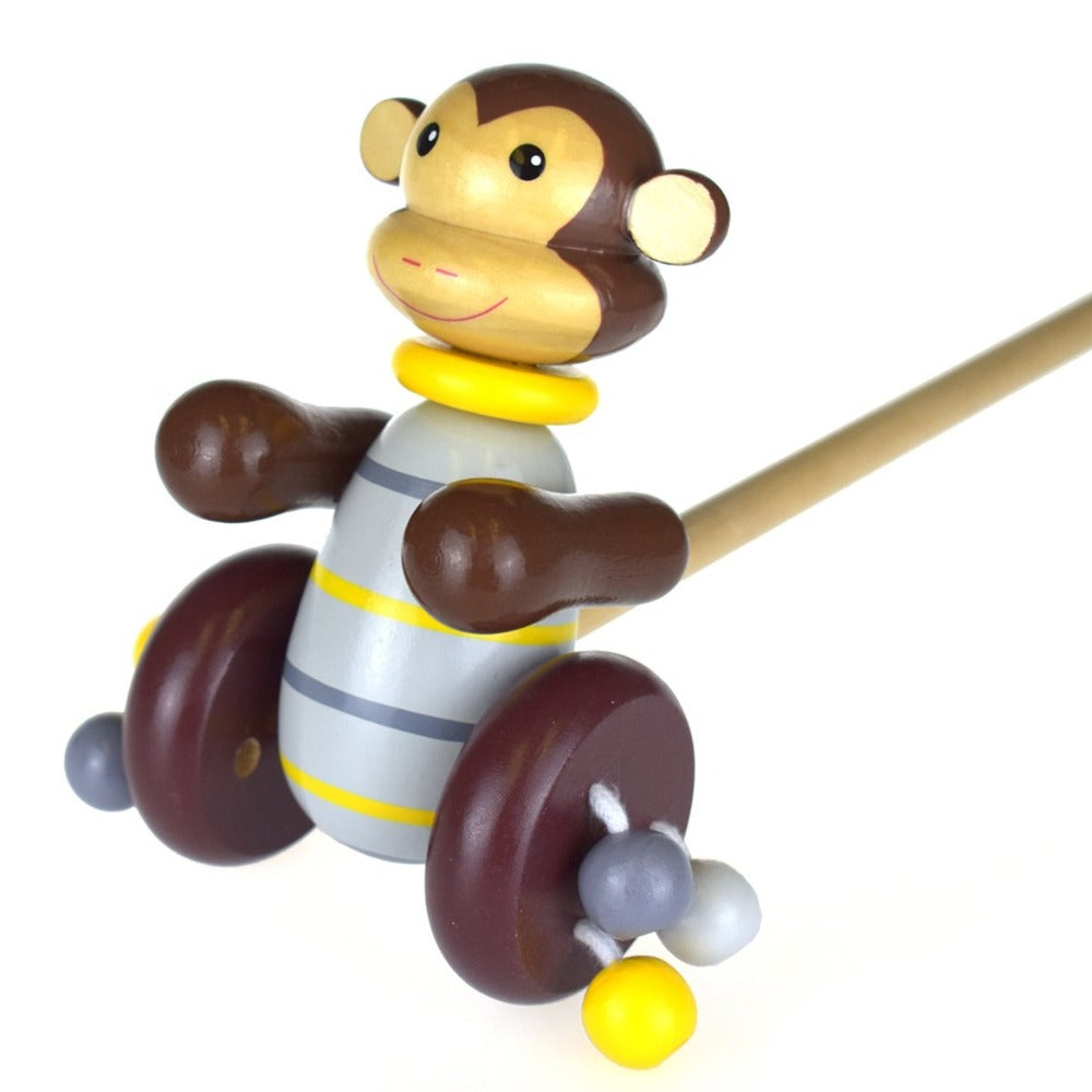 Push Along Toddlers Wooden Toy - Monkey