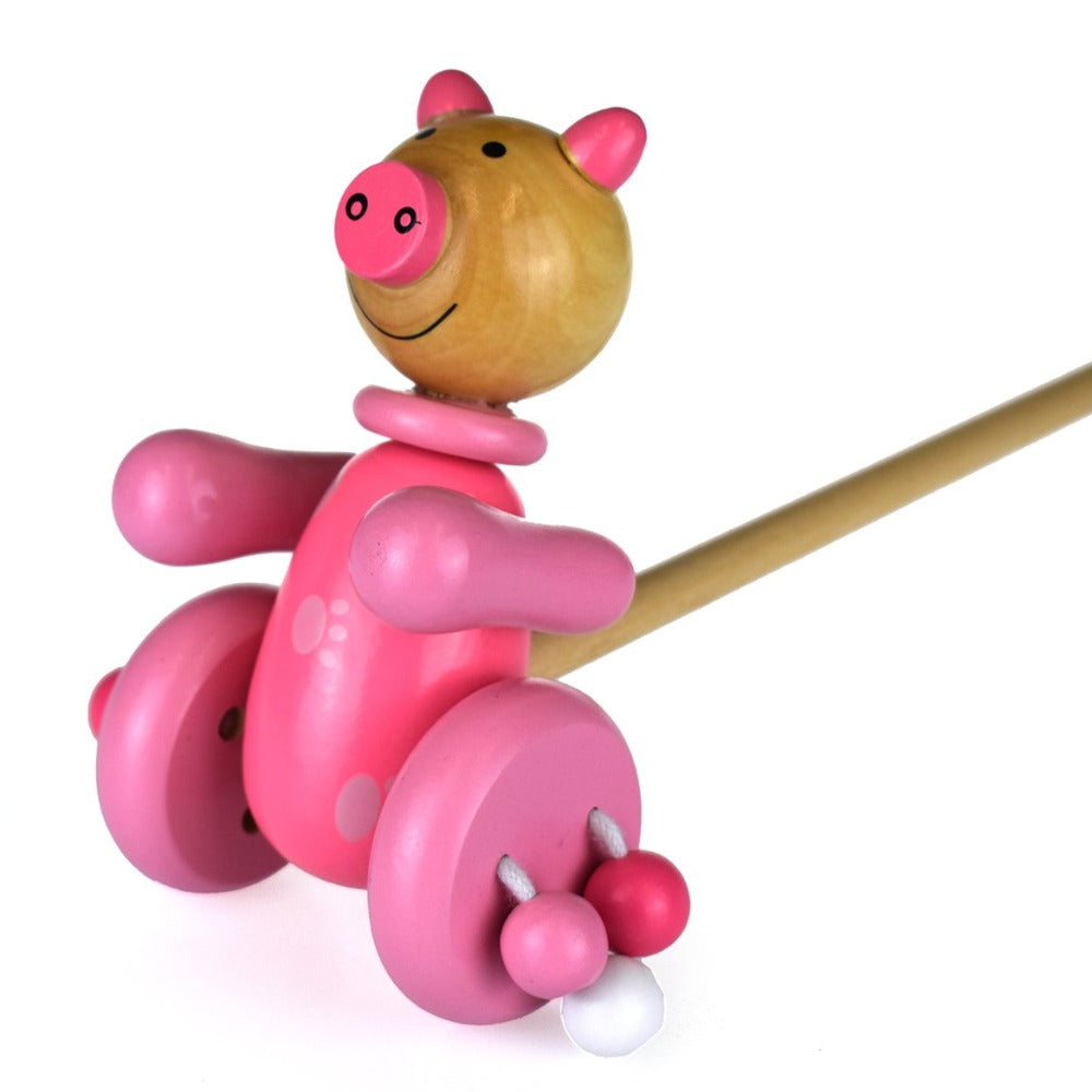 Push Along Toddlers Wooden Toy - Pig