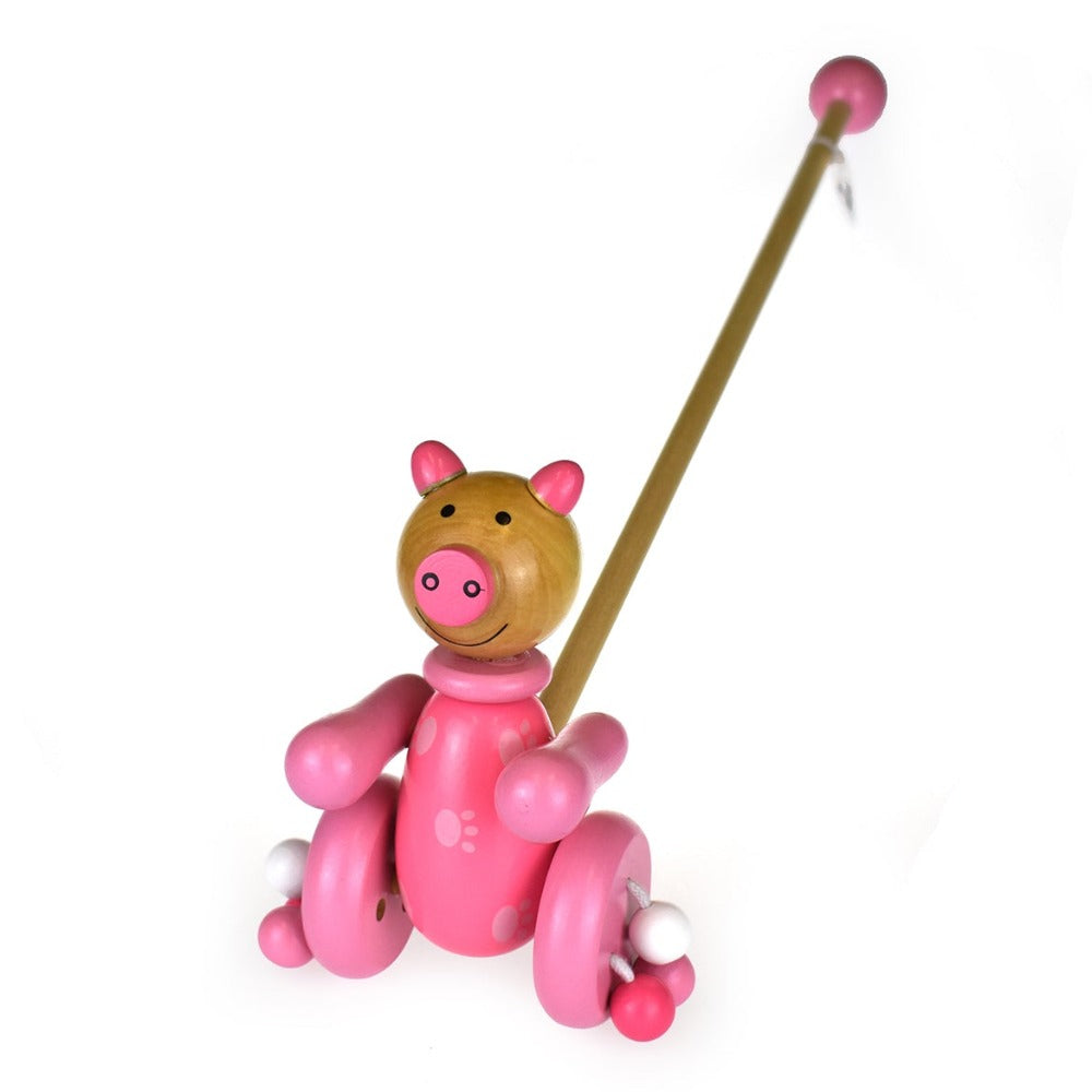 Push Along Toddlers Wooden Toy - Pig