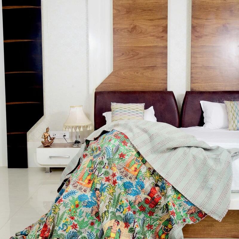 Frida Kahlo Inspired Reversible Cotton Quilt - King Size