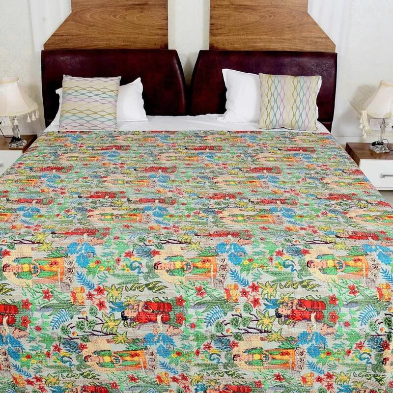 Frida Kahlo Inspired Reversible Cotton Quilt - King Size