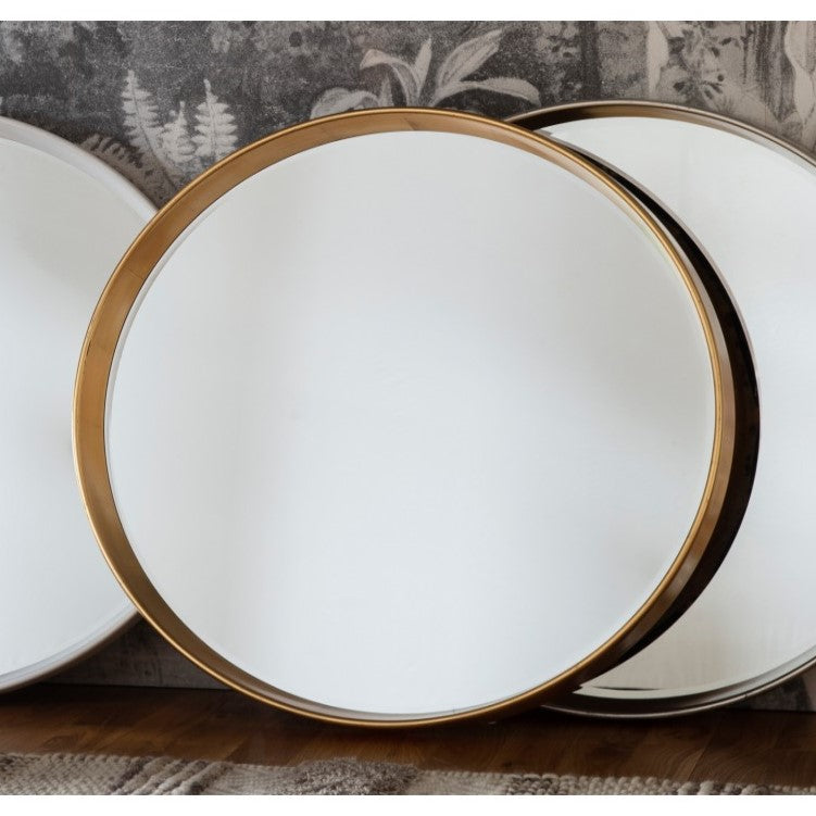 Opulent Round Wooden Frame Mirror Gold 95cms